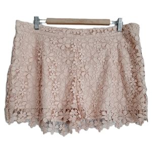 🍒 ADIVA Anthropologie Floral Lace Overlay Shorts Blush Pink Sz XL